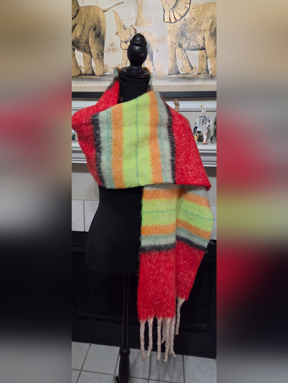 Vibrant Red Striped Cozy Wrap Scarf